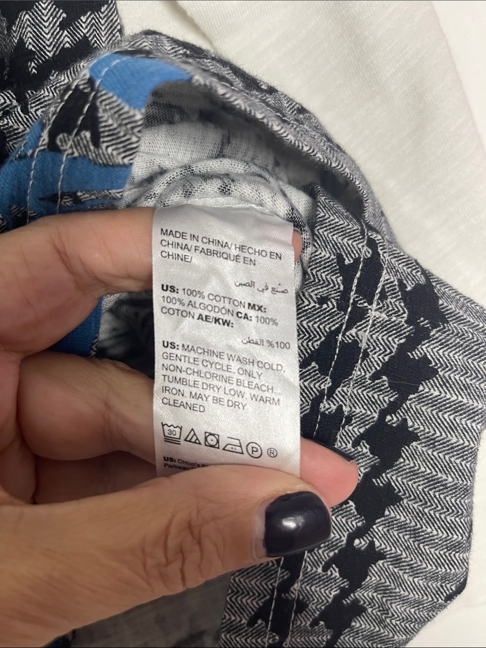 New Chico's Zenergy Floral Houndstooth 100% Cotton Long Sleeve Top Size 2 12/14 - Picture 4 of 5